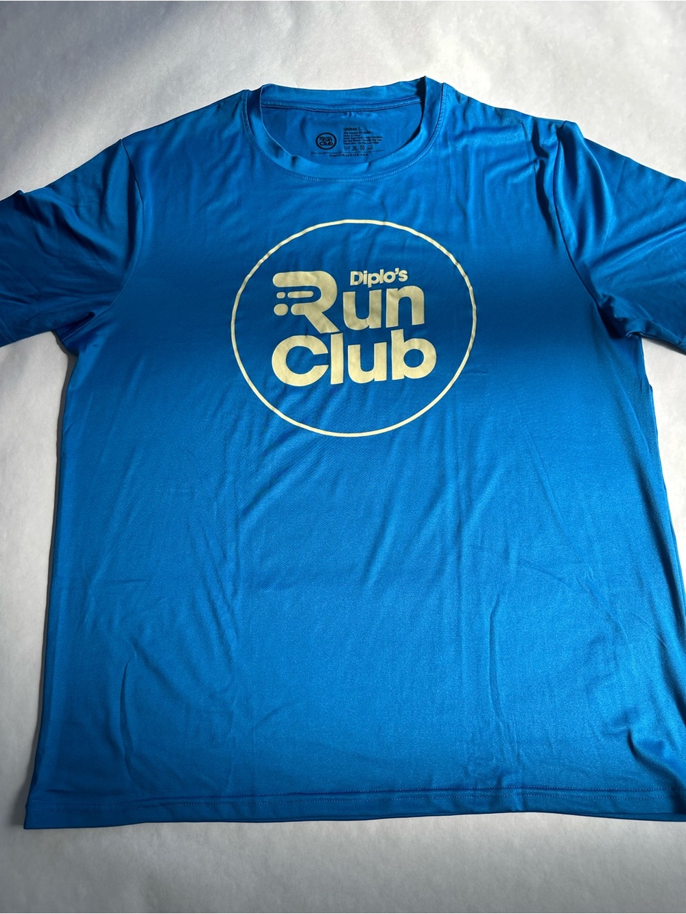 Diplo's Run Club Blue Graphic Logo Crew Neck Lightweight T-Shirt L Poly/Spandex